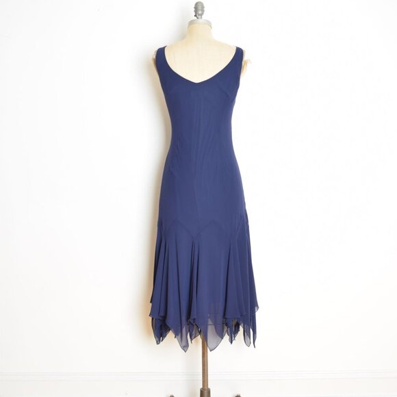 vintage Y2K dress navy fairy flutter flapper drop waist beaded prom party midi L - Picture 6 of 8